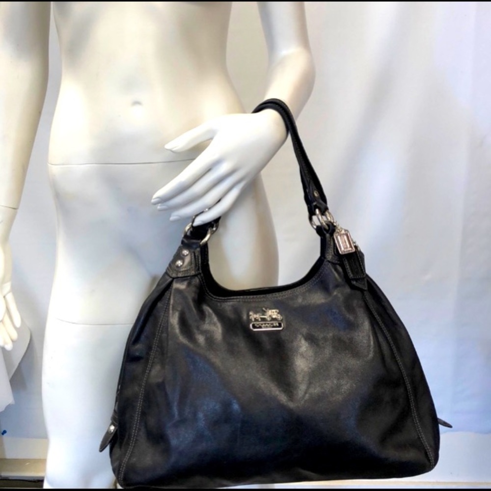 Coach - Model is a: Madison/Maggie Hobo Shoulder Bag in Genuine Leather- Black